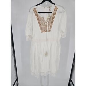 Ella Moon Womens Sz XL Knee Length Boho Dress White Embroidered NEW